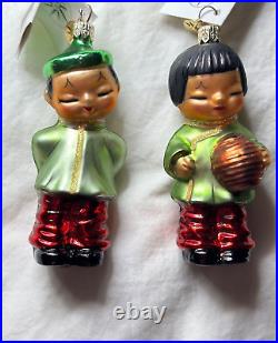 SUPER RARE HTF Christopher Radko CHINA DOLLS Glass Ornaments 00-008-0 NOS w TAG