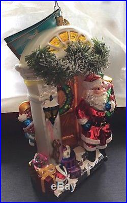 Santa Claus delivering presents Christopher Radko Art Glass Christmas Ornament