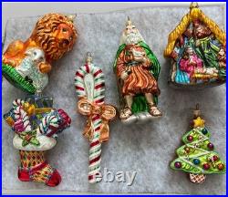Set Of 6 Christopher Radko Glass Christmas Ornament MINT! Noah Nativity Stocking