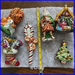 Set Of 6 Christopher Radko Glass Christmas Ornament MINT! Noah Nativity Stocking
