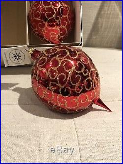 Set Of 6 Christopher Radko Rhapsody Red And Gold Teardrop Ornaments