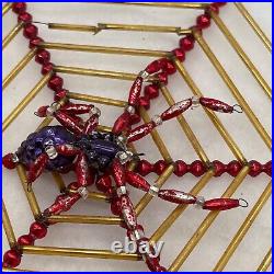 Set of 2 Christopher Radko Spider Web Christmas Halloween Ornament Red Gold