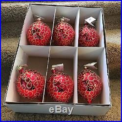 Set of 6 CHRISTOPHER RADKO RHAPSODY Teardrop Christmas Ornament 96-26-00 with Box