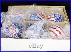 Set of 6 Christopher Radko Patriotic America USA Flag BALL GLASS ORNAMENTS Box