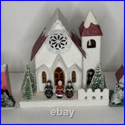 Shiny Brite Christopher Radko Glitter Putz Church Village House Lot 7 Christmas