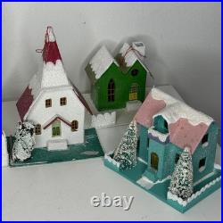 Shiny Brite Christopher Radko Glitter Putz Church Village House Lot 7 Christmas
