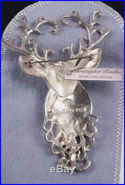 Stunning Regal Reindeer Christmas Pin Ornament Christopher Radko Sterling Silver