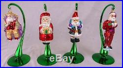 Third Lot of 4 Christopher Radko Glass Santa Claus Ornaments withStands