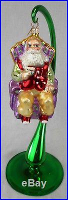 Third Lot of 4 Christopher Radko Glass Santa Claus Ornaments withStands