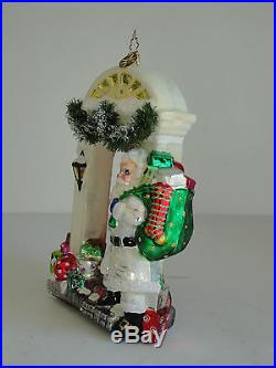 Two Sided SANTA AT DOOR 3D CHRISTOPHER RADKO Mouth Blown Glass Ornament