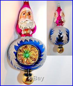 VERY RARE Christopher Radko 1992 2 SIDED SANTA REFLECTOR Vintage Glass Ornament