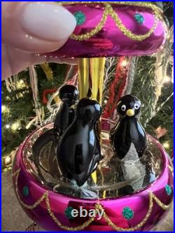 VERY RARE Christopher Radko Ornament Tuxedo Carousel Penguins Glass Christmas