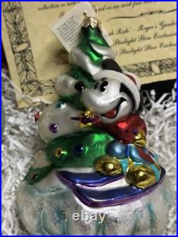 VTG 1997 Christopher Radko DISNEY Mickey ROGERS GARDEN 3 Ornament Set w Red Box