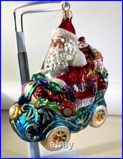 VTG 1999 Christopher Radko Roadster Santa Car Glass Ornament Christmas DS51