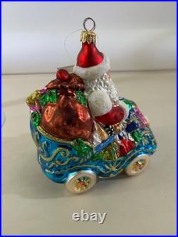 VTG 1999 Christopher Radko Roadster Santa Car Glass Ornament Christmas DS51