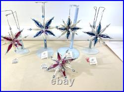 VTG Christopher Radko Astro Stars Ornaments Lot x5 Blue Fuchsia 3D Beaded DS51