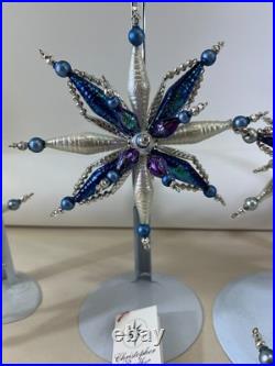 VTG Christopher Radko Astro Stars Ornaments Lot x5 Blue Fuchsia 3D Beaded DS51