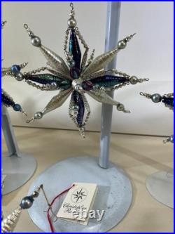 VTG Christopher Radko Astro Stars Ornaments Lot x5 Blue Fuchsia 3D Beaded DS51
