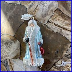 VTG Radko 1994 Blue Russian Siberian Santa Blown Glass Hand Painted Ornament