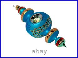 VTG Rare Christopher Radko RAZZMATAZZ Turquoise Triple Indent Ornament 98-238-0