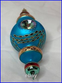 VTG Rare Christopher Radko RAZZMATAZZ Turquoise Triple Indent Ornament 98-238-0