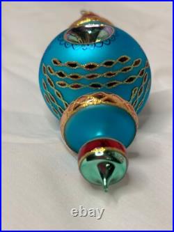 VTG Rare Christopher Radko RAZZMATAZZ Turquoise Triple Indent Ornament 98-238-0