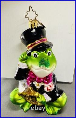 Very RARE Christopher Radko Glitter Frog In Tux With Wedding Ring Ornament