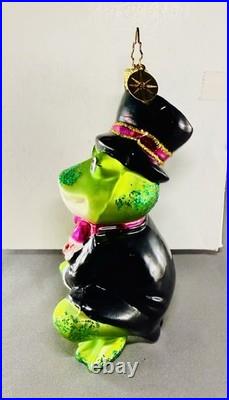 Very RARE Christopher Radko Glitter Frog In Tux With Wedding Ring Ornament