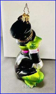 Very RARE Christopher Radko Glitter Frog In Tux With Wedding Ring Ornament