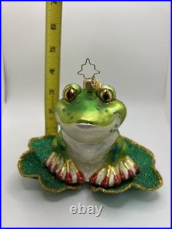Very RARE Christopher Radko Glitter Frog Lilly Pad? Ornament MINT Large 5.5x6