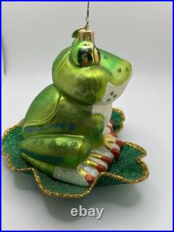Very RARE Christopher Radko Glitter Frog Lilly Pad? Ornament MINT Large 5.5x6