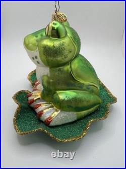 Very RARE Christopher Radko Glitter Frog Lilly Pad? Ornament MINT Large 5.5x6