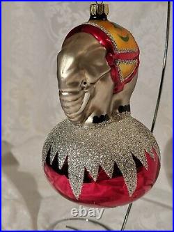 Vintage 1990 Christopher Radko, Center Ring elephant/ball ornament. SET OF 4