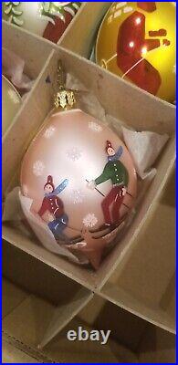 Vintage 6 Christopher Radko Fantasia Skier Glass Christmas Holiday Drop Ornament