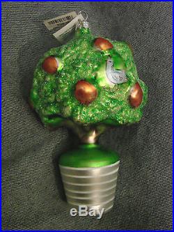 Vintage 90s Christopher Radko Glass Ornament Christmas Partridge Pear Tree TAG