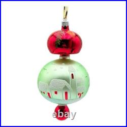 Vintage Christopher Radko Alpine Village Glass Ball Drop Ornament Green RARE