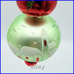 Vintage Christopher Radko Alpine Village Glass Ball Drop Ornament Green RARE