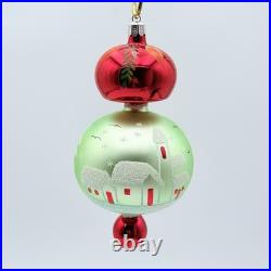Vintage Christopher Radko Alpine Village Glass Ball Drop Ornament Green RARE