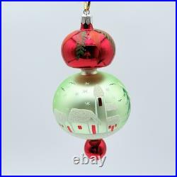 Vintage Christopher Radko Alpine Village Glass Ball Drop Ornament Green RARE
