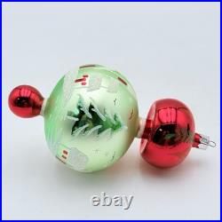 Vintage Christopher Radko Alpine Village Glass Ball Drop Ornament Green RARE