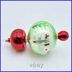 Vintage Christopher Radko Alpine Village Glass Ball Drop Ornament Green RARE