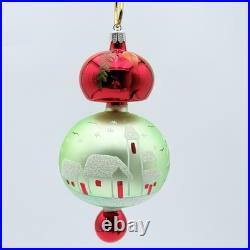 Vintage Christopher Radko Alpine Village Glass Ball Drop Ornament Green RARE