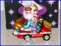 Vintage Christopher Radko Christmas Santa Golf Cart Glass Ornament NIB Germany
