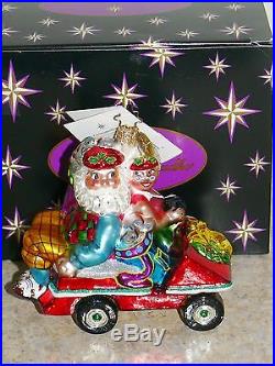 Vintage Christopher Radko Christmas Santa Golf Cart Glass Ornament NIB Germany