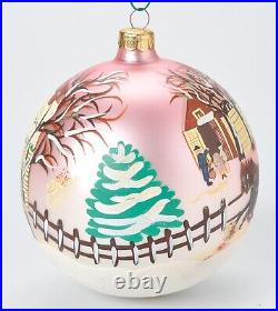 Vintage Christopher Radko Country Holiday Winter Scene Large Glass Ball Ornament