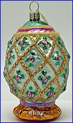 Vintage Christopher Radko Easter Egg Glass Ornament Gilded Rose Blossom Faberge