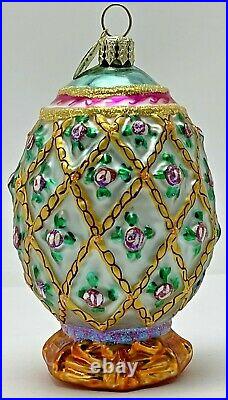 Vintage Christopher Radko Easter Egg Glass Ornament Gilded Rose Blossom Faberge