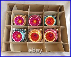 Vintage Christopher Radko Fantasia Crown Sparkle Glass Ornaments Set of 6