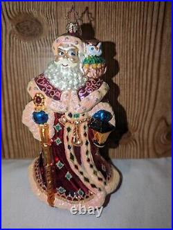 Vintage Christopher Radko Glass Christmas Ornament Santa With Owl & Lantern 8