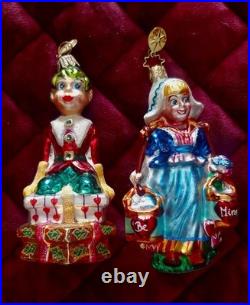 Vintage Christopher Radko Glass Figural Ornaments Pair Folk Characters